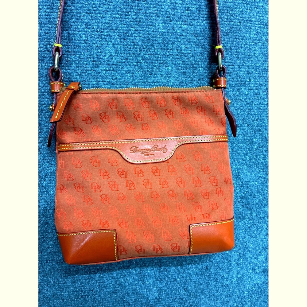 Dooney Bourke Rust Orange Monogram Canvas Leather Trim Crossbody Shoulder Purse